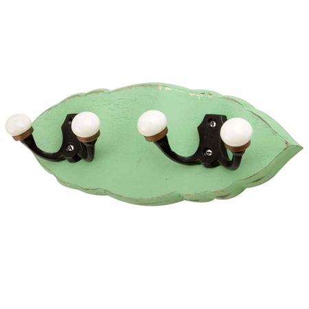 Green Black Double Loop Ceramic Iron Wooden Hooks